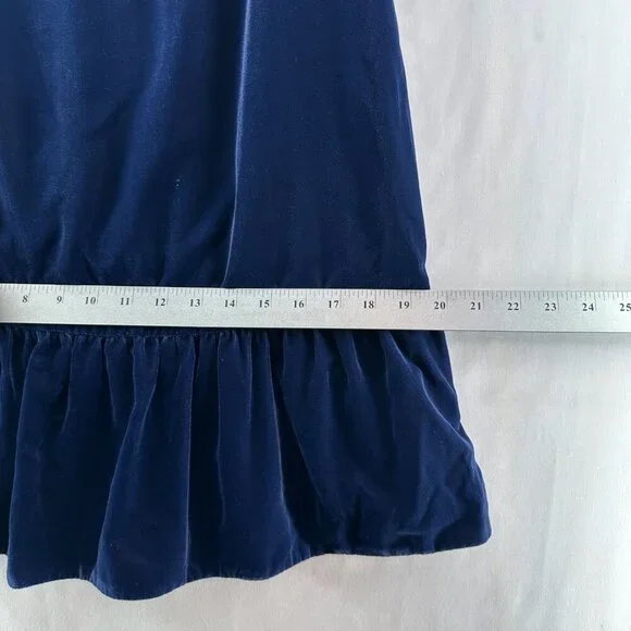 J.Crew Dress Size 0 Velvet Velour Ruffle Hem Drop Waist Shift Sleeveless Blue - Picture 12 of 12